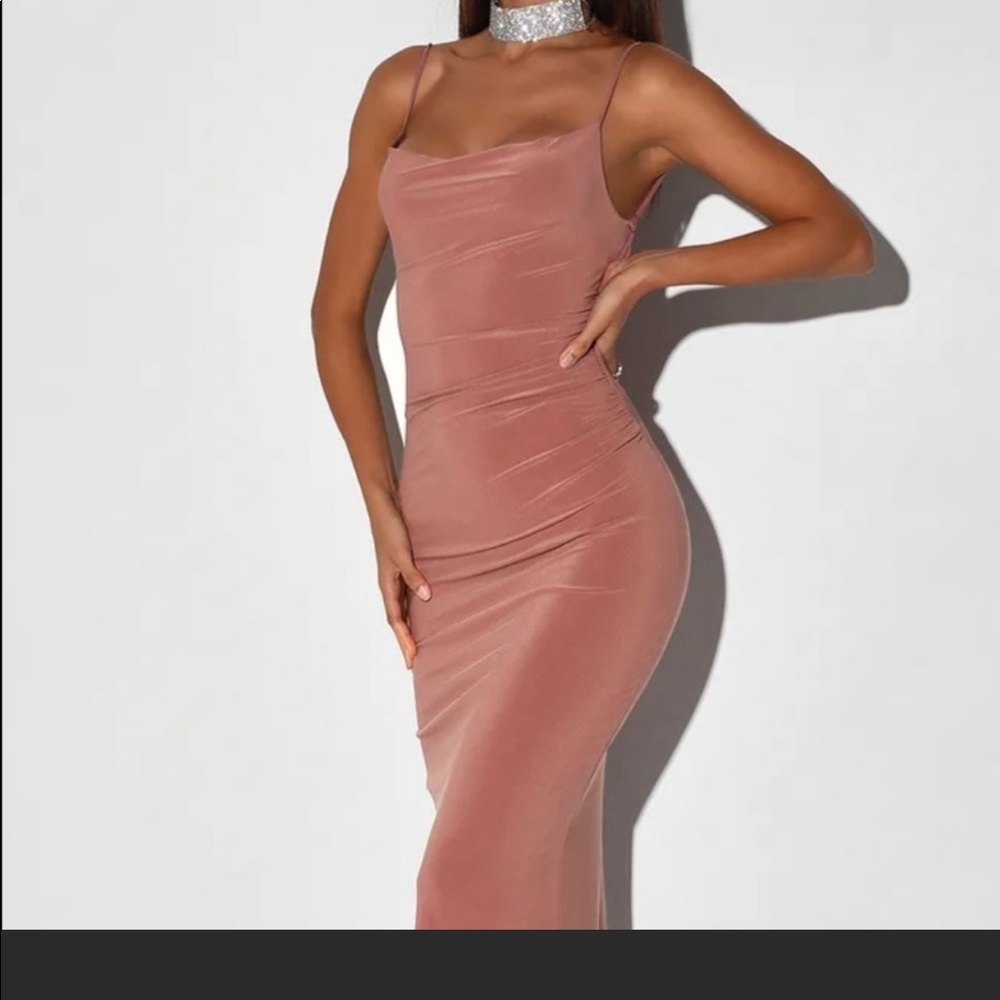 At a Glance Dark Rose Cowl Neck Mermaid Maxi Dress